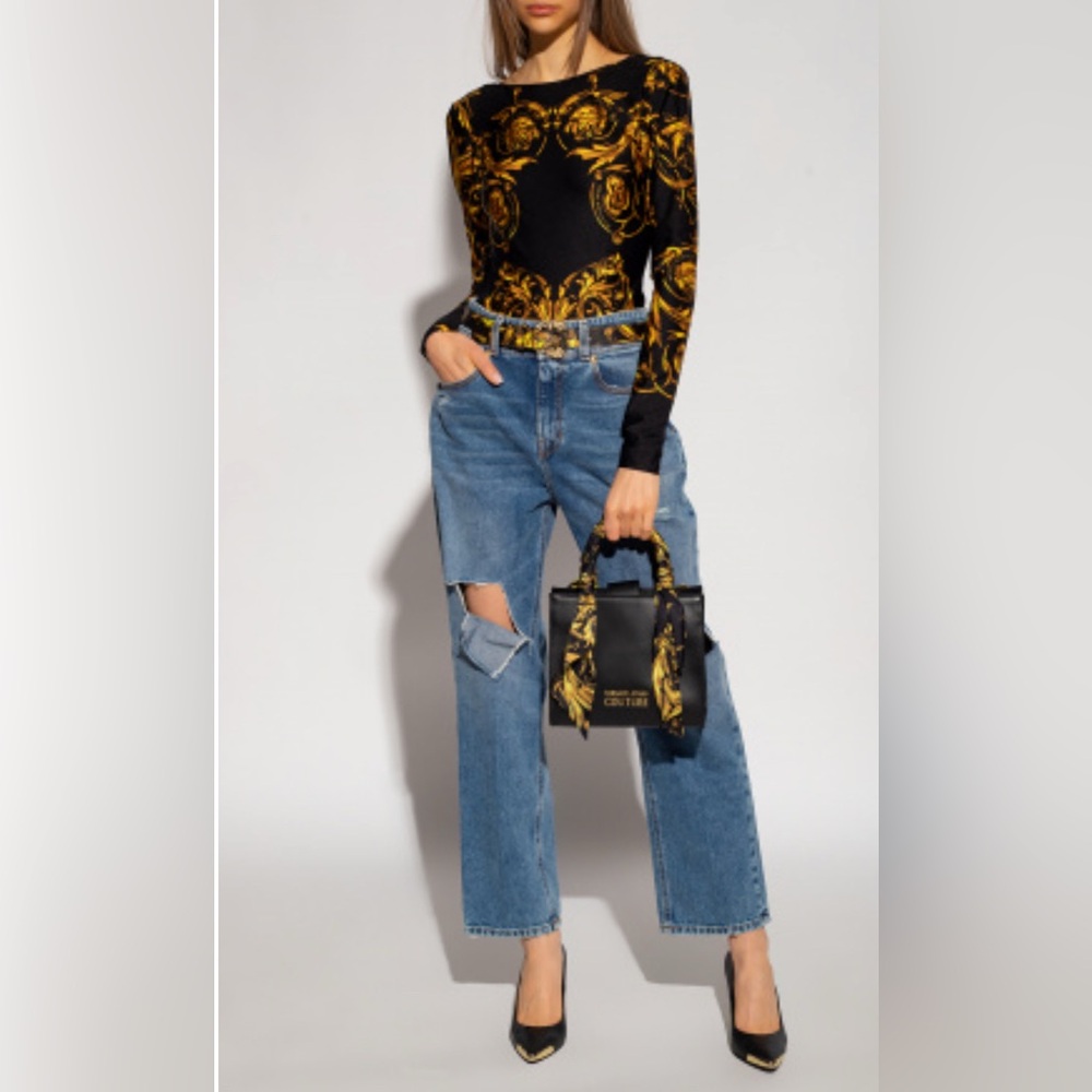 Versace Jeans Collection Black and Gold Baroque print  Bodysuit